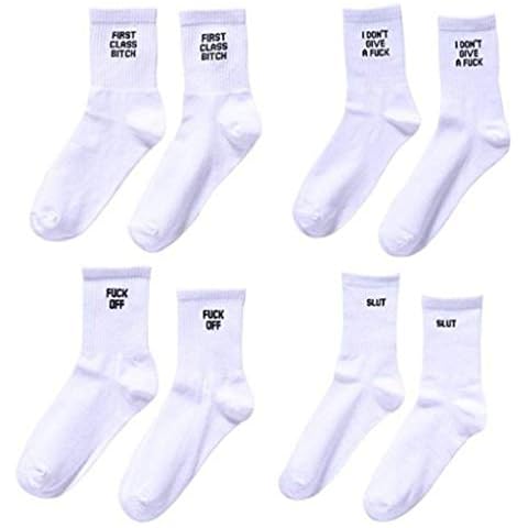 Maijia 4 Pairs Novelty Funny Letter Print Cotton Socks FUCK OFF Crew Socks Women Mens Tube Socks Unisex White Sock Cover