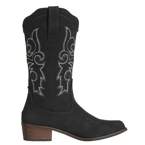 Image of J's.o.l.e Western Cowgirl Cowboy Boots for Women Mid Wide Calf Pointed Toe Riding Country Brown Black Boots