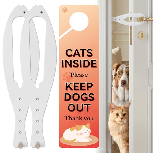 TGIOW Cat Door Latch, 2 Pcs Cat Door Stopper Pet Door Latch to Keep Dog Out of Litter Box and Food, Door Prop for Cat with 5 Adjustable Size Strap 2.5-6" Wide, No Measuring, Easy to Install, White