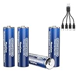 NTONPOWER 1,5V AA Lithium Batterien 2100mWH USB-C Akkus Wiederaufladbare mit Kabel, 4 Stück, für Taschenlampe, Spielzeug, Fernbedienung