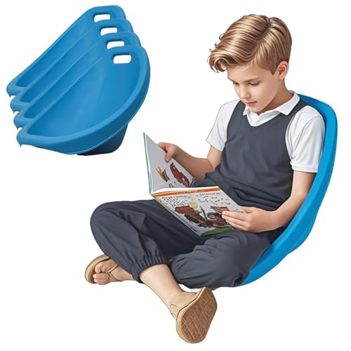 Rocker Chairs for Classroom, Portable Floor Seating with Back Support, Flexible Classroom Seating for Elementary, Plastic Reading Chair, Sensory Wobble Chair, Fun Scoop Egg Chair Indoor, (Blue,4)