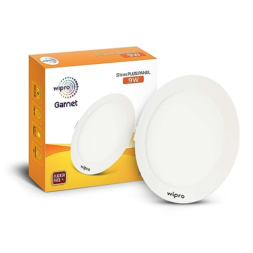 Image of wipro Garnet 9W Round LED Slim Plus Panel | Coolwhite Light(6500K)| Ultra-Slim Design | Aluminium Housing | Flicker Free Design | Recessed Down Light for False Ceiling |Cutout - 100mm |Pack of 10