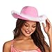Lizxun Women Cowgirl Hat Cowboy Hats Fluffy Feather Brim Hat for Bachelor Costume Halloween Cosplay Dress Up Party (Pink05, 32cm*42cm*18cm)