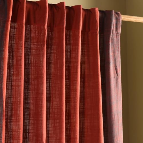 Image of Peepul Tree Solid Woven Cotton Door Curtain in Brick Red | 7 ft | Pack of 1 | Woven in Pure Cotton | Back Loop | 60% Light Blocking | Semi Blackout | Fine Breathable Drapes | Chintz Collection