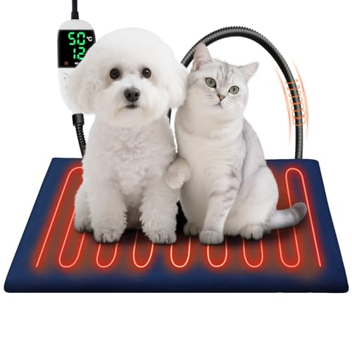 Sumeriy ペット用ホットカーペット 猫用 犬用 12段階タイマー設定 7段階温度調節 小動物の寒さ対策 PVC被膜で噛みつき防止 防寒対策 省エネ 過熱保護 ペット用 PSE認証済み 防水 難燃保護 水洗い可能 50×46cm (ブルー)