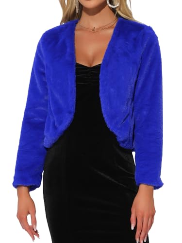 Veste courte femme en fausse fourrure chic veste manche longue ouvert devant