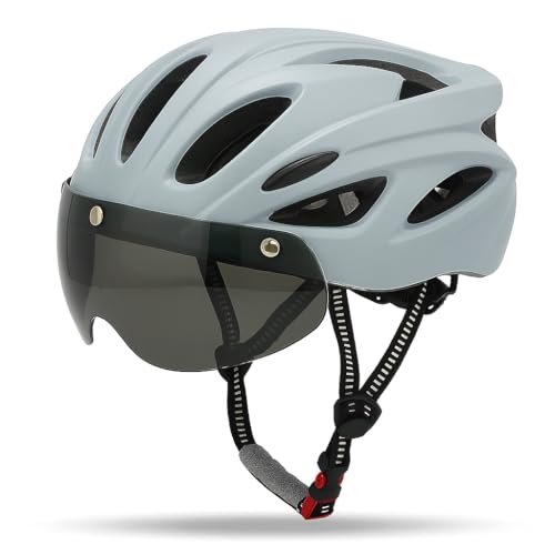 Image of Lista Adults Bike Bicycle Helmet Cycling /Climbing /MTB /BMX Adjustable with Removable Shield Visor /Safty Rear Led Light for Road Men&Women (Grey)