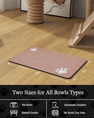 Image of Pet Feeding Mat-Absorbent Dog Mat for Food and Water Bowl-No Stains Quick Dry Water Dispenser Mat-Dog Accessories Pet Supplies-Bowl for Messy Drinkers（Dusty Pink,16 inchx24 inch