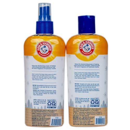 Arm & Hammer Odor Control Pet Deodorizing Set, Holiday Edition: Includes Dog Shampoo, 8FL OZ + Bath Spray, 8FL OZ, Cashmere Vanilla Scent