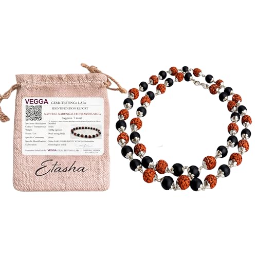 Image of Karungali Rudraksha Mala Original | Rudraksha Karungali Mala | with Jute Storage Pouch and Lab Certificate | Unpolished Rudraksha Beads | Divya Raksha Rudraksha & Karungali Mala with Silver Capping