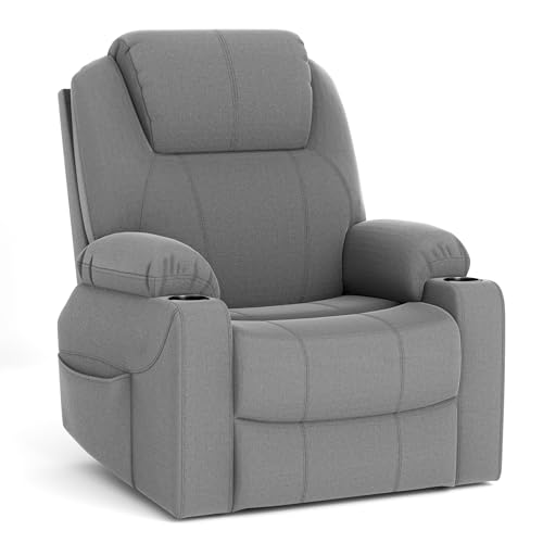 FiveWillowise Relaxsessel mit Liegefunktion, Manuell Verstellbarer Fernsehsessel mit Wippfunktion, TV Sessel für Wohnzimmer, Drehbar Relaxliege, 2 Seitentaschen & Getränkehalter (Stoff, Hellgrau) FiveWillowise Relaxsessel mit Liegefunktion, Manuell Verstellbarer Fernsehsessel mit Wippfunktion, TV Sessel für Wohnzimmer, Drehbar Relaxliege, 2 Seitentaschen & Getränkehalter (Stoff, Hellgrau)