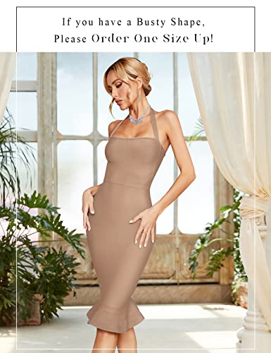 Image of houstil Women's V Neck Halter Fishtail Bandage Bodycon Dress Party