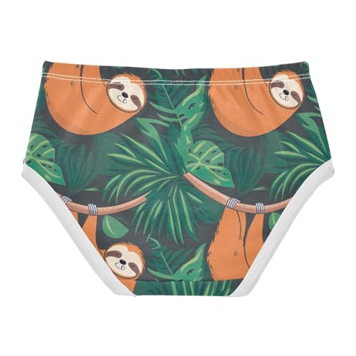 Tropical Sloths Green Toddler Girls Panties, Cotton Underwear for Girls, 2T–8 Years2
