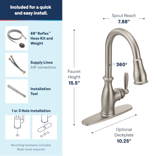 Moen Brantford Spot Resist Stainless Traditional One-Handle Kitchen Faucet with Pulldown Sprayer Featuring Power Boost and Reflex Docking System, 7185SRS - image 4