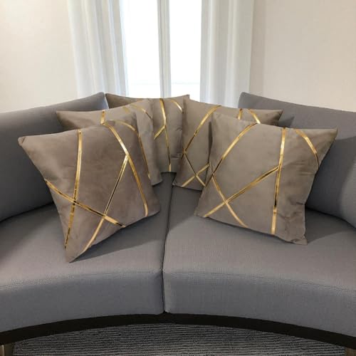 Image of Zikrak Besur Gold Stripe On Velvet|Pack of 5 Cushion Cover|for Home Decoration|Living Room Decor|Hotel Premeuim Qulaity Cushion Cover|Exclusive ON Amazon (Mouse, 16 X 16 INCH(40 X 40 CM))