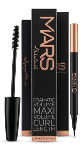 Image of Premium Eye Makeup | fabulous Mascara and Eyeliner Combo - Intense Black, Smudge-Proof & Waterproof Eye Makeup Set | Volumizing Mascara for Long Lashes & Precision Tip Liquid Eyeliner for Dramatic Look (2-in-1 Kit)