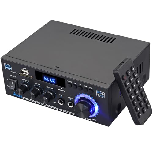 PROZOR Amplificatore Portatile a 2 Canali con Bluetooth 5.0 Amplificatore Audio Digitale 40W+40W con Display a LED Amplificatore BT Supporta USB 2.0 Scheda SD per Karaoke Home Theatre e Sistemi Audio