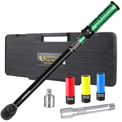 Uharbour Clé Dynamométrique 1/2 – 20-230 Nm Cle Dynamometrique Voiture– Précision ±3% avec Certificat d'Étalonnage – Set Complet avec 3 Douilles,...