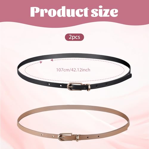 Women Skinny Leather Belts for Waist Size 27.5-37", Thin Waist Belt Fashion Adjustable Skinny Belts Classic Belt with Metal Buckle for Ladies Jeans Dress Pants2