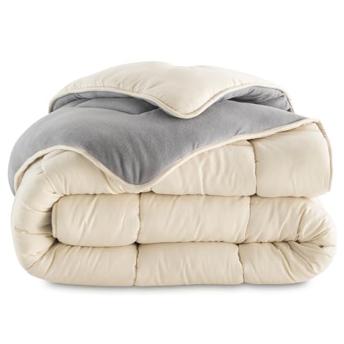 IDMarket - Couette 220x240 CM Zoe Polaire biface Gris et crème 400 GR