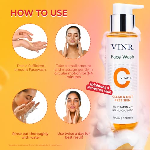 Image of VINR 5% VITAMIN C + E Super Bright Gel Face Wash For Glowing And Brightening Skin | Grapeseed Extract | All Skin Types| Combination of Hyaluronic & Vitamin B3 | Face Wash for Women & Men |100 Ml