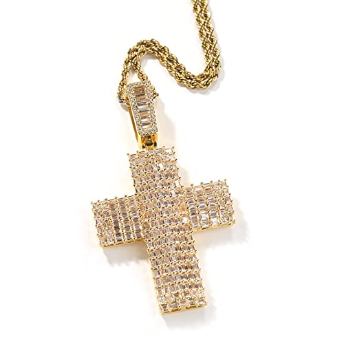 Collier Croix Argent pour Homme Orné de Zirconium Baguette Lumineux
