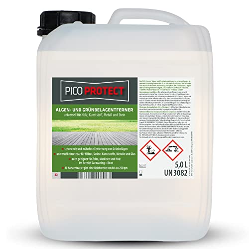 PICO Protect® 22, Algen und Grünbelagentferner 5L, effektiver Algenentferner Reiniger, Grünbelag Entferner zum Moos entfernen - geeignet für Holz, Kunststoff, Metall & Stein Cover
