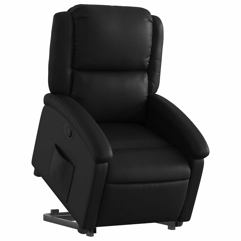 Relaxsessel mit Aufstehhilfe Schwarz Kunstleder, verstellbar mit Elektromotor, gepolstert mit Schaumstoff, Holz Metall Gestell, ergonomisch für Wohn- und Schlafzimmer, bequemer Lounge Sessel