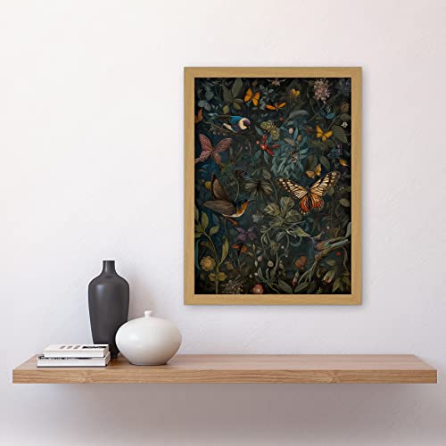 Artery8 William Morris Style Plants Birds and Butterflies Artwork Framed A3 Wall Art Print, Framed Light Oak A3, 45.5L x 33W cm - Image 2