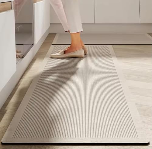 Image of HomeCloud Rubber Kitchen Mats for Floor Set of 2 Pcs | Non-Skid, Soft Absorbent Rugs for Kitchen, Laundry, and Hallway | 120x40cm, 40x60cm| 4mm Thickness(Mustard Lining)