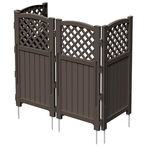 Greesum Air Conditioner Privacy Fence Screen 4 Panels Trash Can Enclosure 49.45 H x 22.62 W Weather Resistant for Outdoor Pool Equipment Garbage Bins Brown