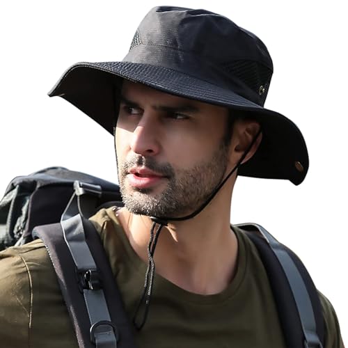 Image of Sun Hat for Men, Wide Brim Summer Protection Cap, Round Cap for Men, Beach Fishing Hat for Hiking, Fishing, Gardning, Travel