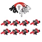 CarBole Round D585 UF262 Ignition Coils and 748UU 8mm Spark Plug Wires Set, Fit For Chevy Silverado LS1 LS3 4.8 5.3L Chevrolet GMC 4.8L 5.3 5.7 6.0, Pack of 8pcs (Round Coils)