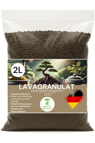 Genki-Bonsai Lavagranulat für Bonsai und andere Pflanzen in verschiedenen Mengen – ideal für Drainage und Substrat (2 ltr.) Körnung: 2-8mm, Farbe: grau-schwarz/braun