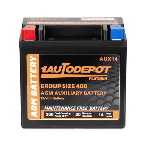 Image of AUX14 Auxiliary Battery, BCI Group 400 AGM Battery, 200CCA, 20RC,12V 14Ah Maintenance Free 36 Months Warranty