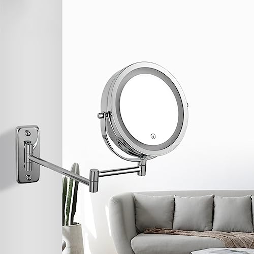 JHNGYJY Wall Mount Led Lighted Makeup Mirror, 3x Magnifying Cosmetic Mirror With Magnification 360° Swivel Extendable Two Sided Vanity Shaving Mirror Battery Powered For Bathroom