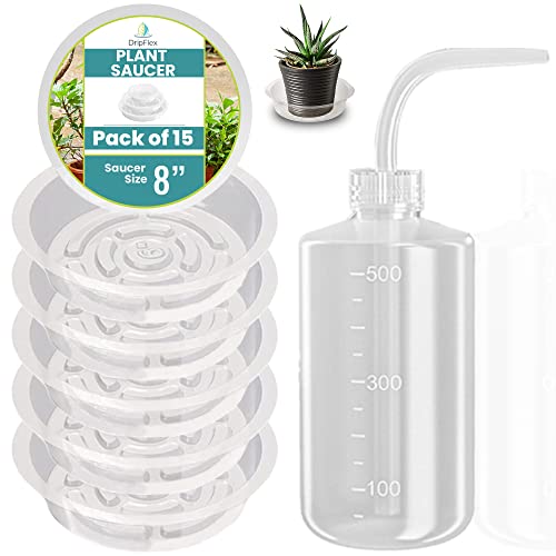 Dripflex Plant Saucers For Indoors - 15 Pcs Clear, Leak-Proof 8 Inch Plant Trays For Pots With Watering Bottle(500Ml) - Perfect Sizes & Easy Clean-Up Plastic Plant Trays - Style Up Your Plant Care! #TOP19