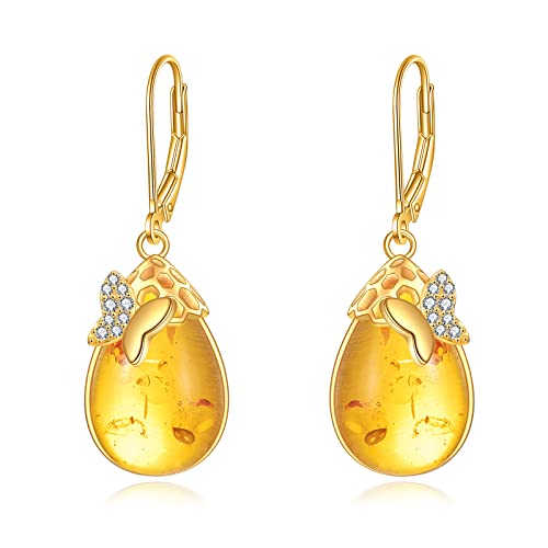 Image of TIGER RIDER Bee /Butterfly /Scorpion /Cactus /Leaf /Beetle 925 Sterling Silver French Clasp Leverback Earrings Amber /Crystal /Citrine /Moonstone /Obsidian /Jade /Rose quartz Pendant Jewelry Gift for Women