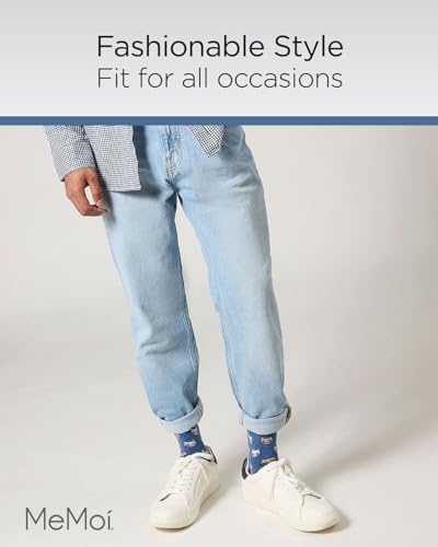MeMoi Men's Cat Face Cashmere Crew Socks Denim Heather 10-134