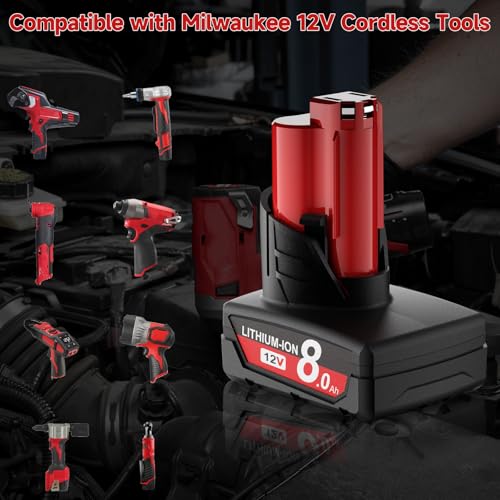 Image of 2Pack 8.0Ah Replacement for Milwaukee M12 Battery Charger Kit 12V Lithium Batteries with LCD Display Compatible with 12 Volt 48-11-2420 48-11-2401 48-11-2402 48-11-2430 48-11-2440 Cordless Power Tools
