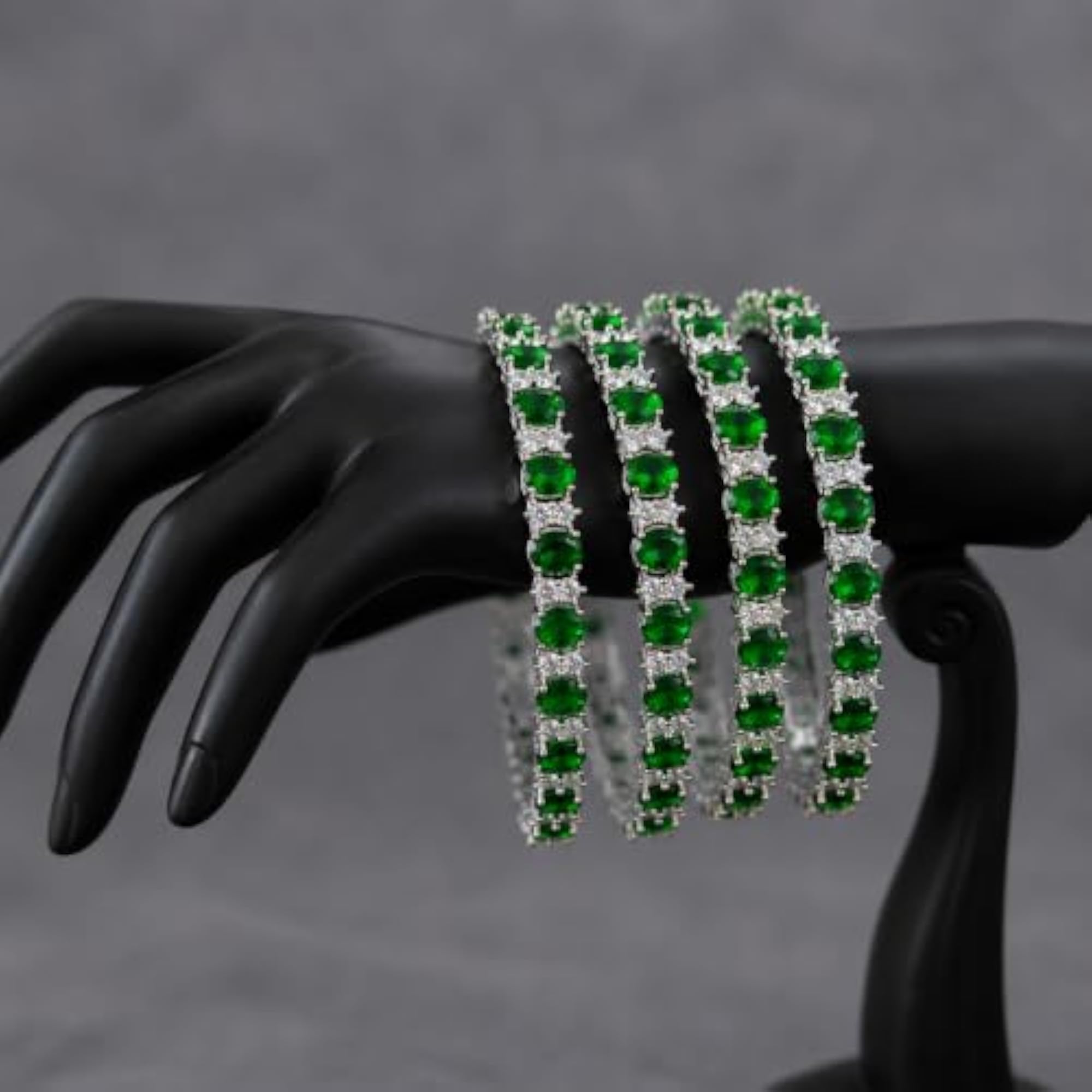 4pc Charming American Diamond Green Oval Stone Bangles Set