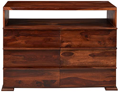 Image of SHIKHA WOOD CRAFT Solid Sheesham Wood Chest of Drawers with 6 Drawers and 1 Open Shelf Storage | Wooden Dresser Organizer for Bedroom, Living Room, Hallway, Office and Home Furniture (Natural Finish)