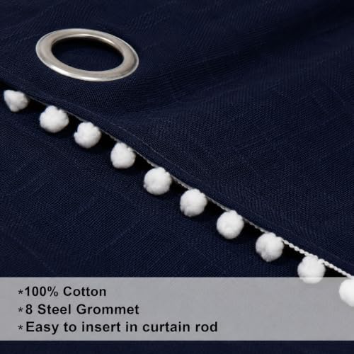 Image of THE LINEN COMPANY Cotton Linen Solid Curtain Set with Eyelet Rings (Dark Blue, Door- 7.5 Feet)