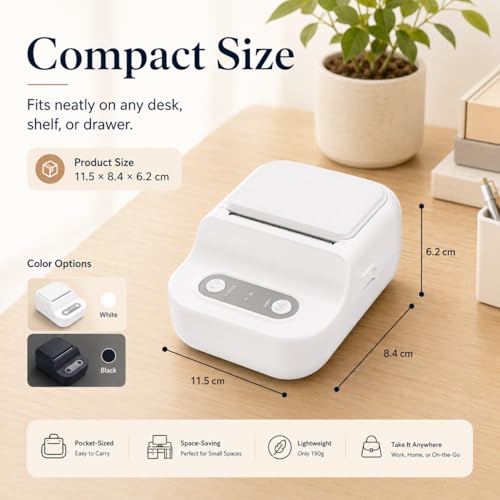 Image of Label Printer, Desktop Portable Printer, inkless Thermal Compact Printer, Connects to Smartphones and Computers, can Apply Quick-Adhesive Labels, Suitable for Homes, Offices, Factories. (White)