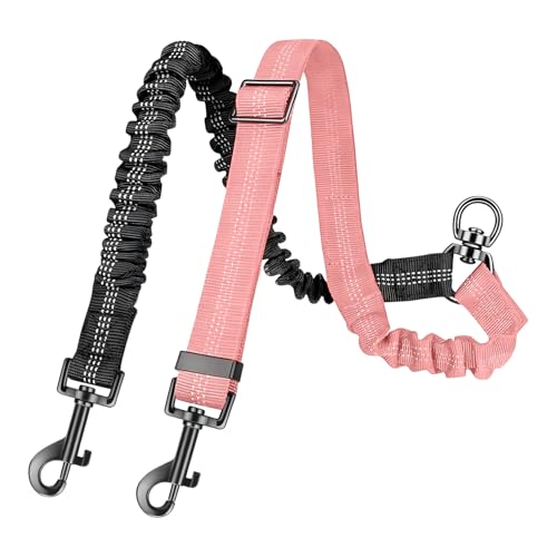 MOTIBACK Doppelte Hundeleine, Doppelleine Für 2 Hunde, Kein Verheddern 360° Drehbarer Splitter, Verstellbare Stoßdämpfende Bungee-reflektierende Leine für Hunde klein、mittlere、große Lauftraining (B)