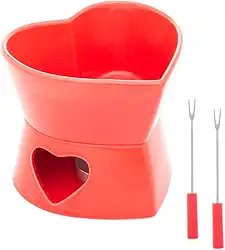 WOLFF - Aparelho de Fondue 4 Peças de Porcelana Coração para Duas Pessoas Vermelho 400ml - Ideal para Chocolate e Queijo