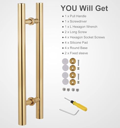 Poignée de porte double face en acier inoxydable dorée de 80 cm - 8