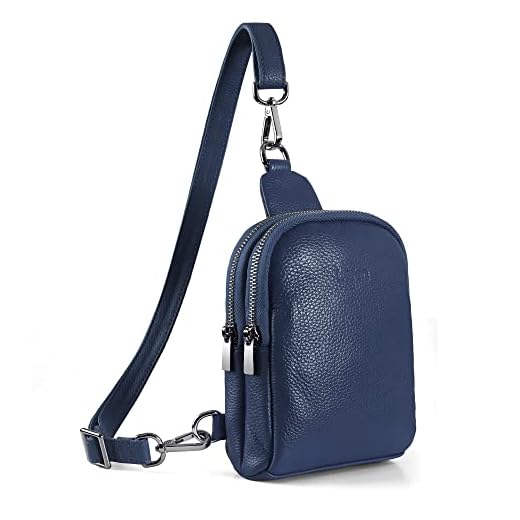 Befen Pochete feminina de couro legítimo, bolsa transversal para celular, bolsa tiracolo, Azul-marinho, Small, Bolsa carteira