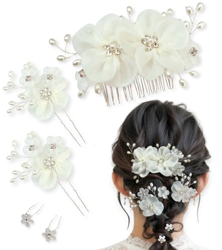 髪飾り ヘアアクセサリー コーム ヘッドドレス パール 簡単 結婚式 成人式 ひな祭り 発表会 入学式 卒業式 七五三 謝恩会 パーティ ドレス 浴衣 着物 和装 袴 振袖 白 花 [Toteca]_h1