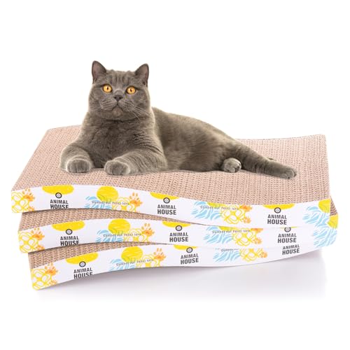 Animal House Lot de 3 griffoirs pour Chats en Carton pour Le Plaisir de Vos Amis félins, 2 Couches réversibles (Vague, 3)